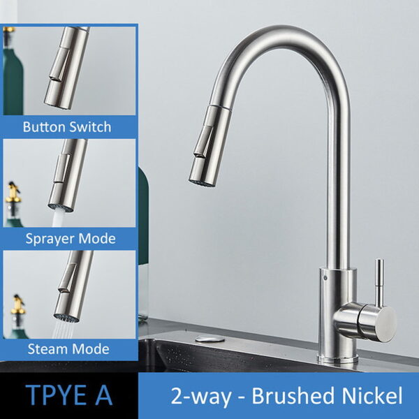 304 Stainless Steel Pull Out Kitchen Faucet with Multi-Function Sprayer