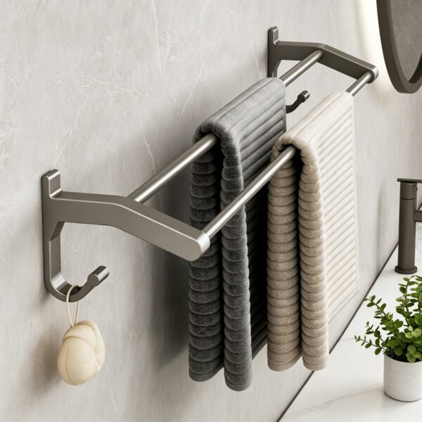 Space Aluminum Double-Folding Wall Mounted Towel Rack