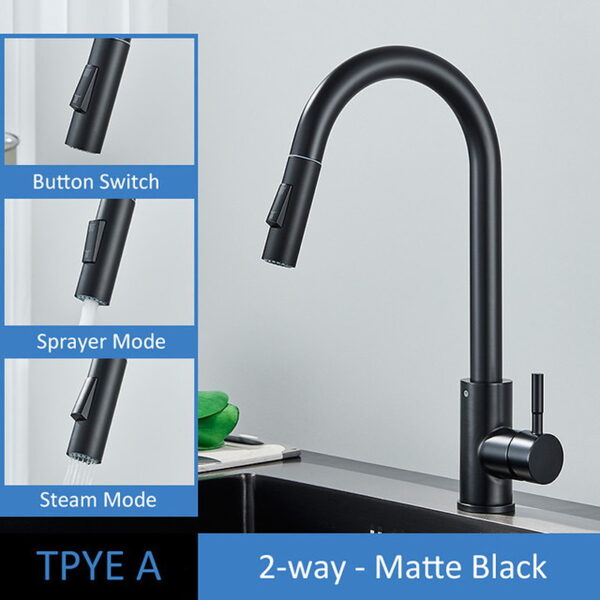 304 Stainless Steel Pull Out Kitchen Faucet with Multi-Function Sprayer