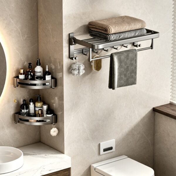 Space Aluminum Double-Folding Wall Mounted Towel Rack