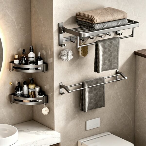Space Aluminum Double-Folding Wall Mounted Towel Rack