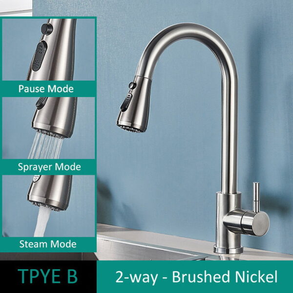 304 Stainless Steel Pull Out Kitchen Faucet with Multi-Function Sprayer