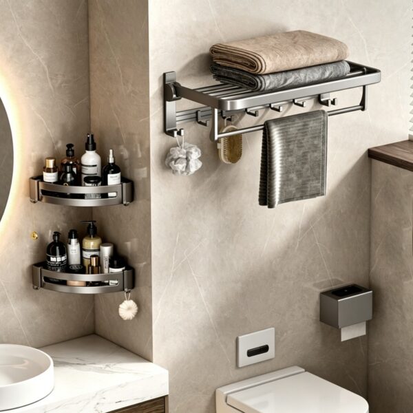 Space Aluminum Double-Folding Wall Mounted Towel Rack