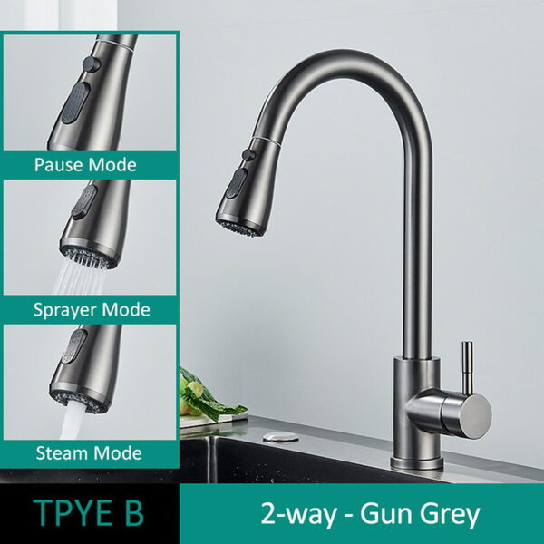 304 Stainless Steel Pull Out Kitchen Faucet with Multi-Function Sprayer