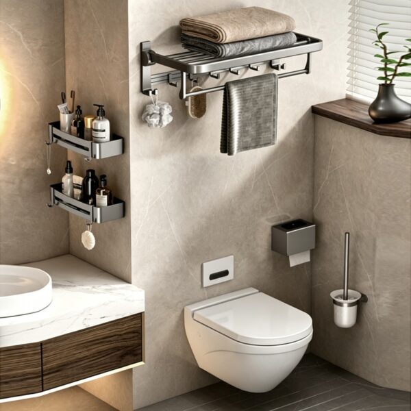 Space Aluminum Double-Folding Wall Mounted Towel Rack