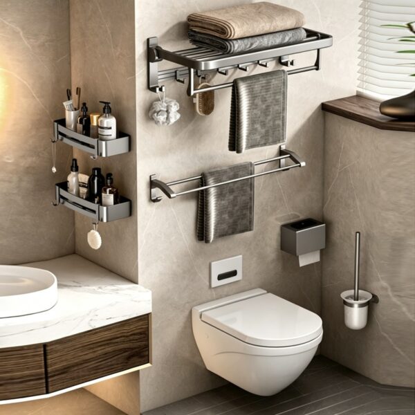 Space Aluminum Double-Folding Wall Mounted Towel Rack