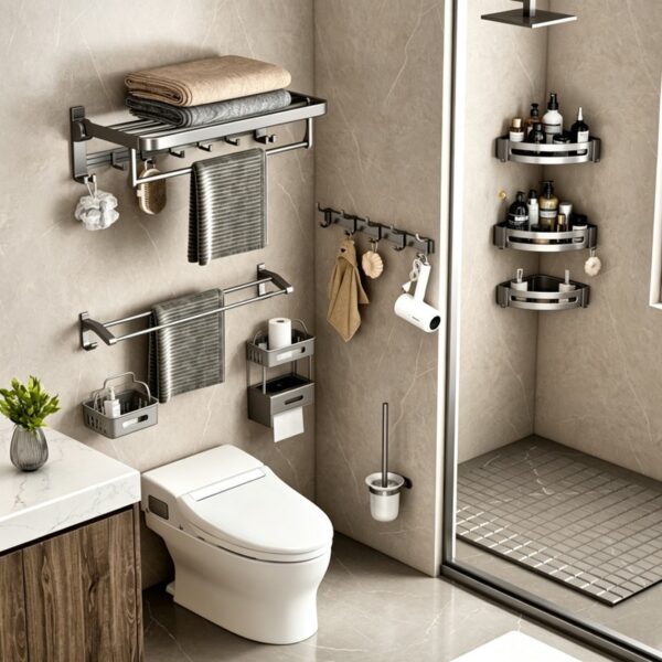 Space Aluminum Double-Folding Wall Mounted Towel Rack