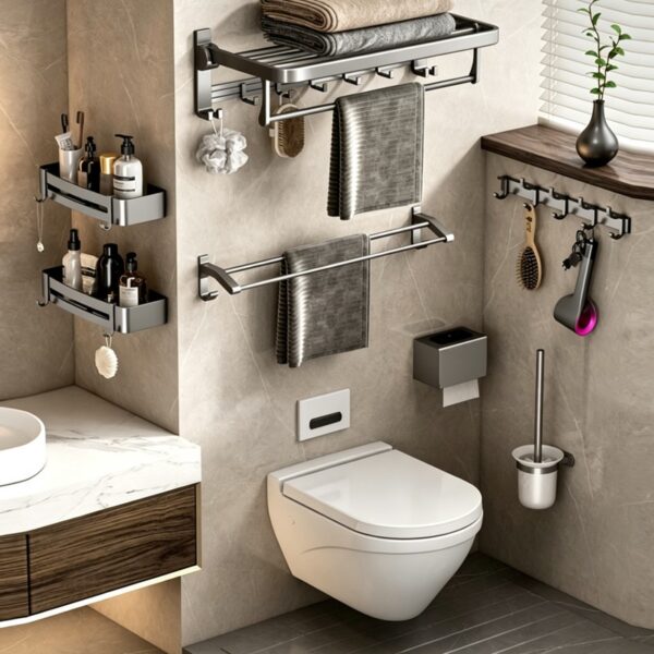 Space Aluminum Double-Folding Wall Mounted Towel Rack