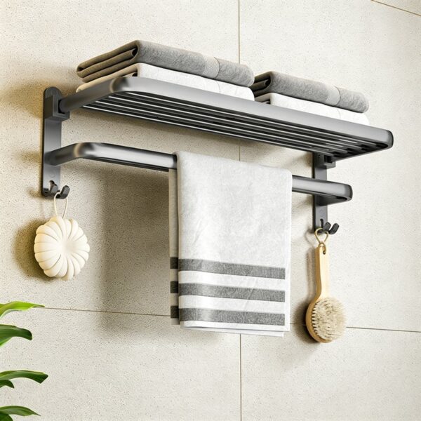 Space Aluminum Double-Folding Wall Mounted Towel Rack