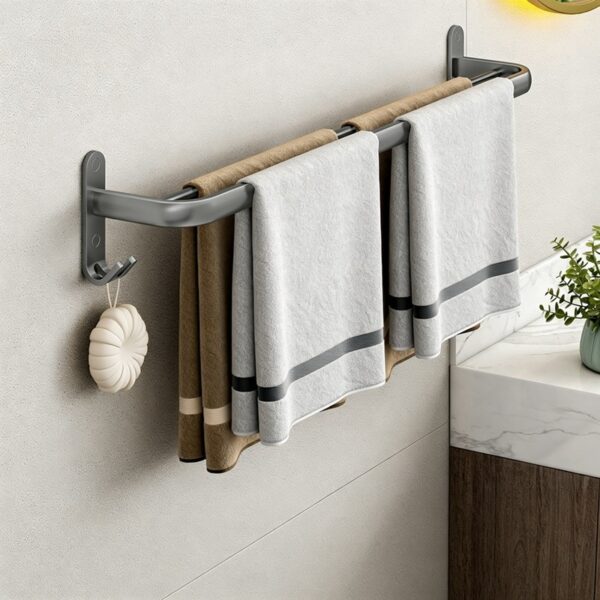 Space Aluminum Double-Folding Wall Mounted Towel Rack